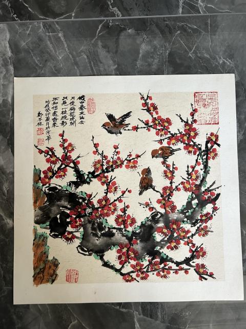 古玩字畫鄭丕柱老師精品花鳥斗方拍賣,當(dāng)前價(jià)格588元