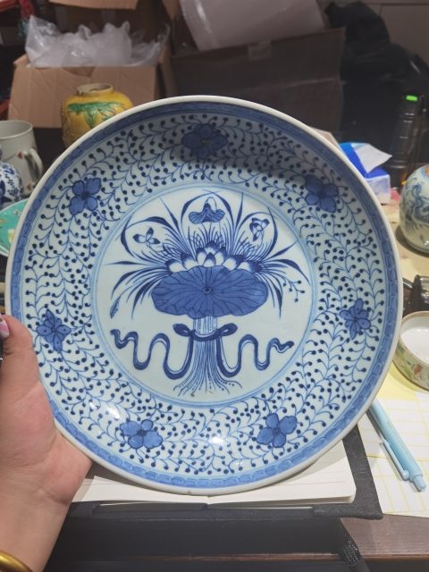古玩陶瓷雍正青花一把蓮盤拍賣,當前價格26500元