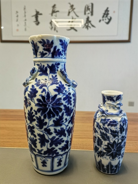 古玩陶瓷寶相花官窯畫片花青花卉紋螭龍紋賞瓶拍賣,當前價格3500元