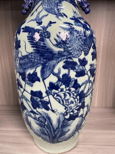 古玩陶瓷清中期 冬青釉青花鸞鳳和鳴紋大賞瓶拍賣，當前價格3800元