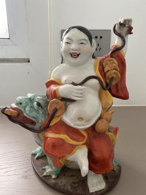 古玩陶瓷民國劉海戲金蟾粉彩塑像拍賣，當前價格1000元