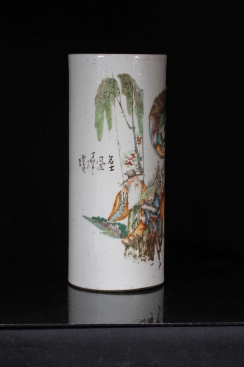 古玩陶瓷民國粉彩人物帽筒拍賣,當前價格1988元