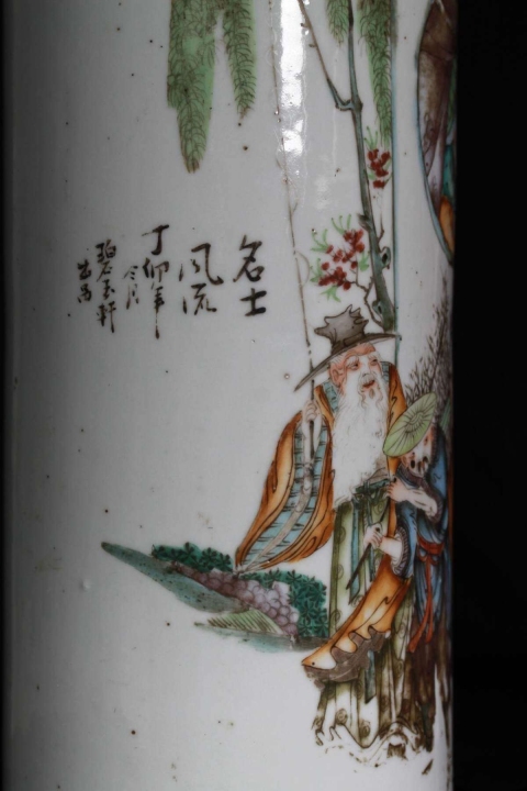 古玩陶瓷民國粉彩人物帽筒拍賣,當前價格1988元