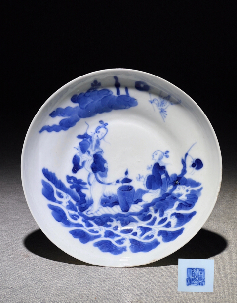 古玩陶瓷精品大清道光年制款·青花故事人物海屋添籌紋折腰盤(pán)拍賣(mài),當(dāng)前價(jià)格3888元