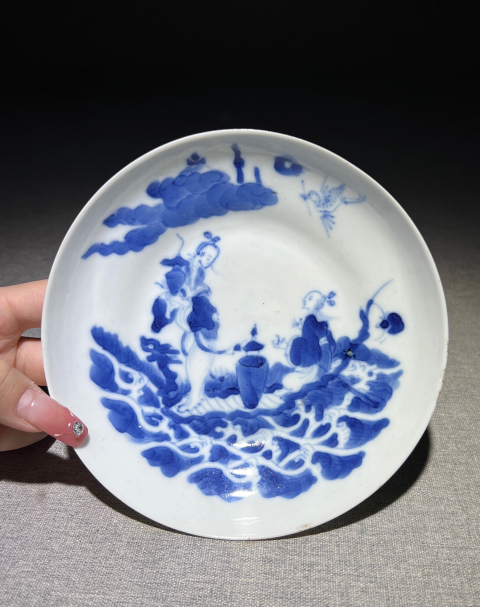 古玩陶瓷精品大清道光年制款·青花故事人物海屋添籌紋折腰盤(pán)拍賣(mài),當(dāng)前價(jià)格3888元