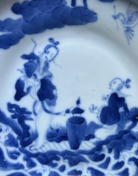 古玩陶瓷精品大清道光年制款·青花故事人物海屋添籌紋折腰盤(pán)拍賣(mài),當(dāng)前價(jià)格3888元
