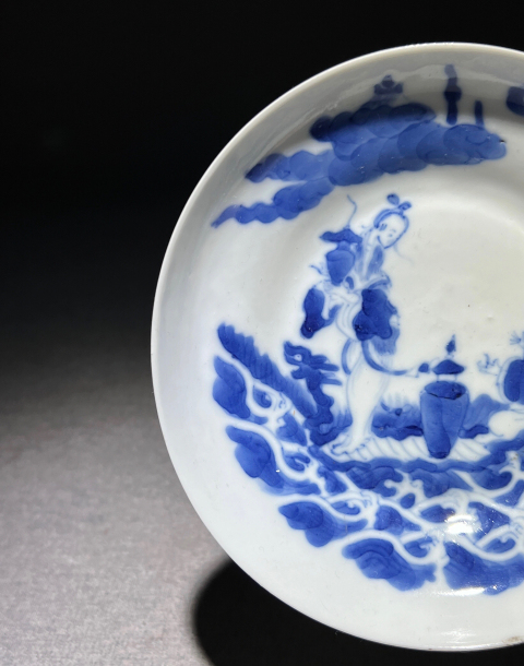 古玩陶瓷精品大清道光年制款·青花故事人物海屋添籌紋折腰盤(pán)拍賣(mài),當(dāng)前價(jià)格3888元