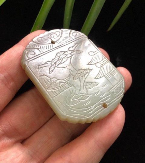 古玩玉器清代和田玉山水樓臺玉牌子拍賣，當前價格8000元