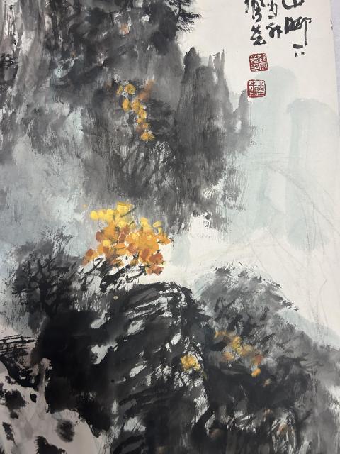 古玩字畫郝鳳先老師精品斗方《黃山腳下》拍賣,當前價格5788元