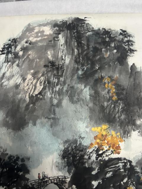 古玩字畫郝鳳先老師精品斗方《黃山腳下》拍賣,當前價格5788元