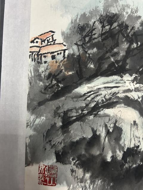 古玩字畫郝鳳先老師精品斗方《黃山腳下》拍賣,當前價格5788元