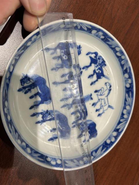 古玩陶瓷晚清青花八駿圖折腰洗拍賣,當前價格2980元