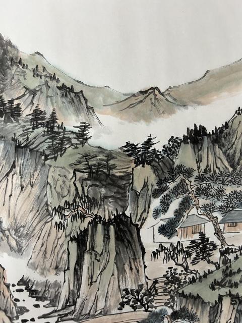 古玩字畫溫業強（字鳴石）斗方精品山水拍賣，當前價格455元