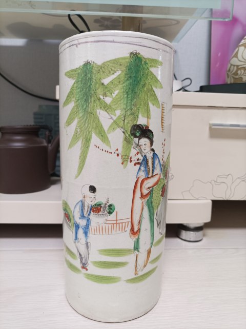 古玩陶瓷民國油粉彩三娘教子圖帽筒拍賣,當前價格999元