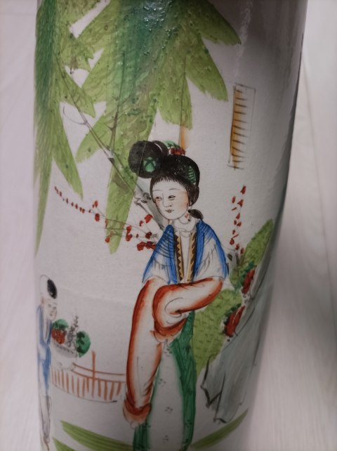 古玩陶瓷民國油粉彩三娘教子圖帽筒拍賣,當前價格999元