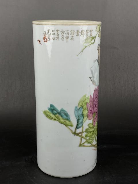古玩陶瓷淺絳彩花鳥紋帽筒拍賣,當(dāng)前價(jià)格3888元