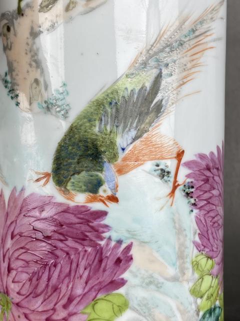 古玩陶瓷淺絳彩花鳥紋帽筒拍賣,當(dāng)前價(jià)格3888元