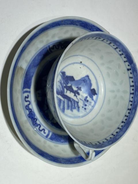 古玩陶瓷青花亭臺樓閣山水玲瓏瓷杯碟拍賣，當前價格2888元