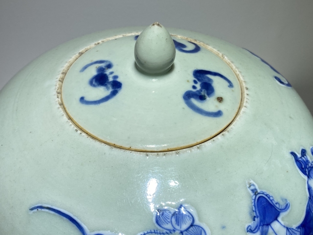 古玩陶瓷豆青釉青花加白五子奪魁西瓜罐拍賣,當(dāng)前價(jià)格8888元