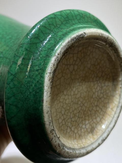 古玩陶瓷道光綠哥釉觀音瓶拍賣，當前價格5888元