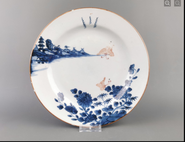 古玩陶瓷山水紋青花加彩盤拍賣,當前價格1800元