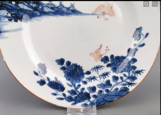 古玩陶瓷山水紋青花加彩盤拍賣,當前價格1800元