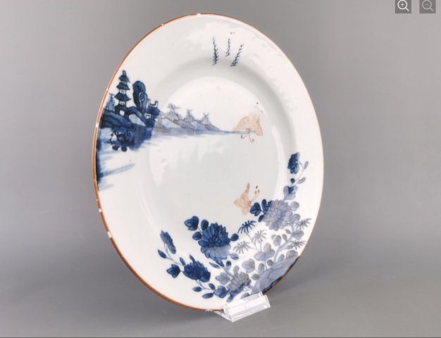 古玩陶瓷山水紋青花加彩盤拍賣,當前價格1800元