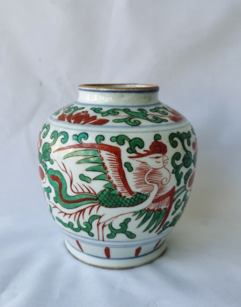 古玩陶瓷青花五彩鳳穿牡丹圖蓋罐拍賣,當前價格6800元