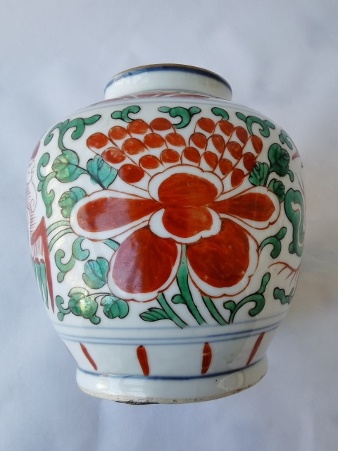 古玩陶瓷青花五彩鳳穿牡丹圖蓋罐拍賣,當前價格6800元