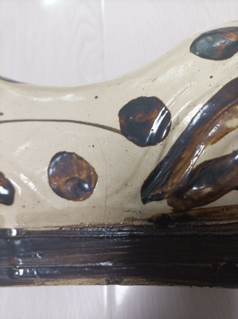 古玩陶瓷清代磁州窯彩繪花卉紋貓兒枕拍賣，當前價格568元