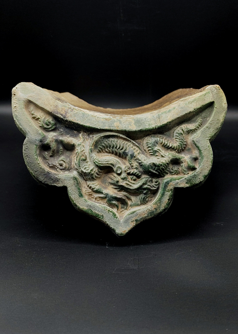 古玩陶瓷【實(shí)物保真】明晚期.綠釉高浮雕龍紋瓦當(dāng)拍賣,當(dāng)前價(jià)格999元