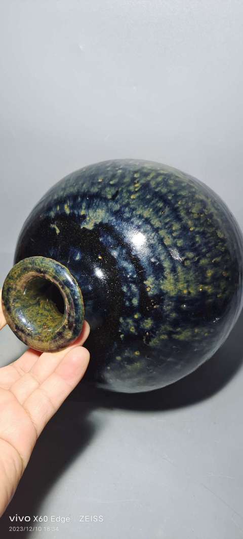 古玩陶瓷磁州窯窯變黑釉嘟嚕瓶拍賣,當前價格999元