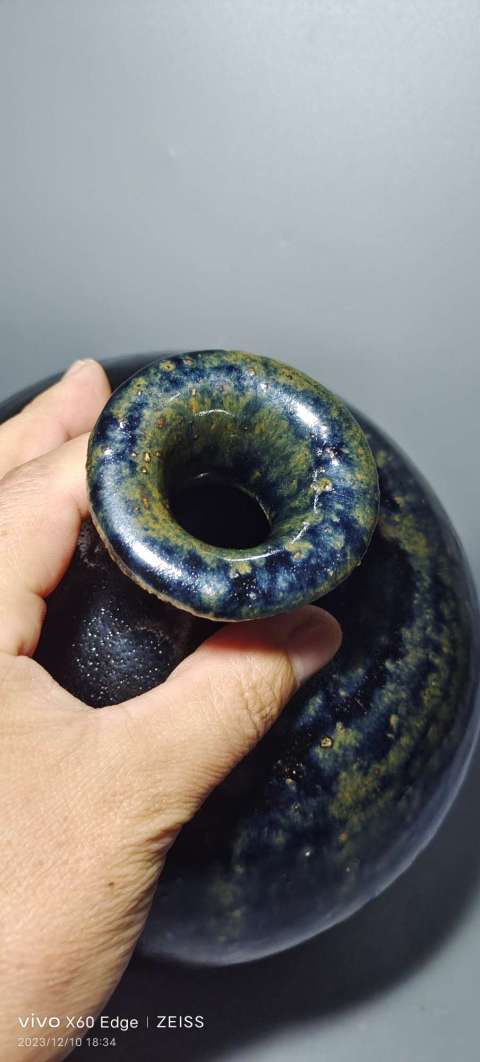 古玩陶瓷磁州窯窯變黑釉嘟嚕瓶拍賣,當前價格999元