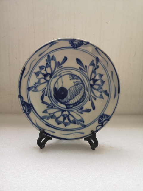 古玩陶瓷晚清青花魚紋盤拍賣,當前價格550元