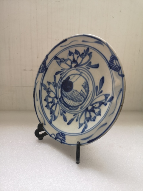 古玩陶瓷晚清青花魚紋盤拍賣,當前價格550元