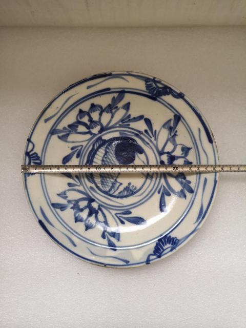 古玩陶瓷晚清青花魚紋盤拍賣,當前價格550元