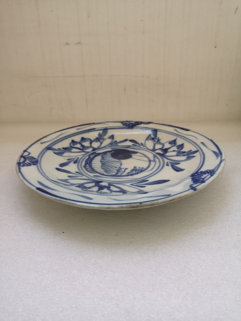 古玩陶瓷晚清青花魚紋盤拍賣,當前價格550元