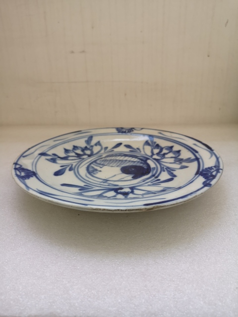 古玩陶瓷晚清青花魚紋盤拍賣,當前價格550元