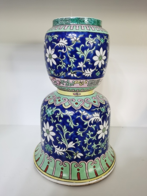 古玩陶瓷晚清?藍料彩纏枝花卉花插拍賣,當前價格1188元