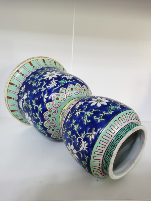 古玩陶瓷晚清?藍料彩纏枝花卉花插拍賣,當前價格1188元