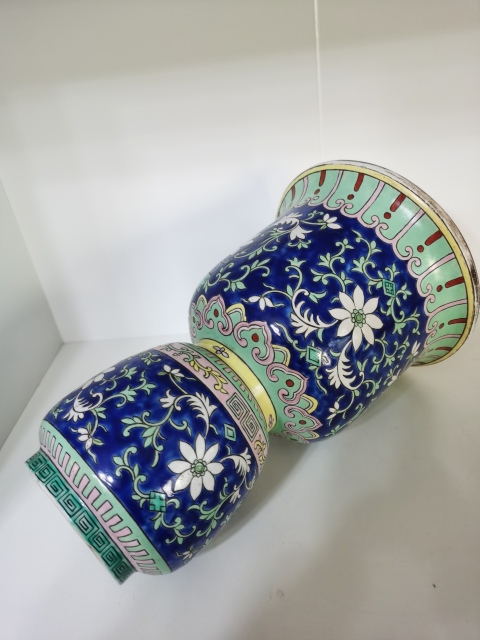 古玩陶瓷晚清?藍料彩纏枝花卉花插拍賣,當前價格1188元