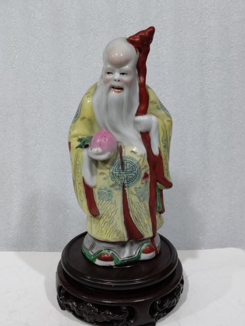 古玩陶瓷雙11秒殺粉彩壽星人物塑像拍賣,當前價格0元
