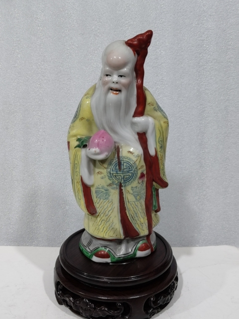 古玩陶瓷雙11秒殺粉彩壽星人物塑像拍賣,當前價格0元