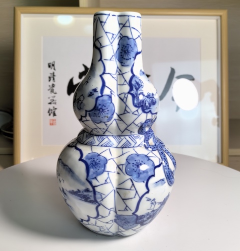 古玩陶瓷山水紋青花葫蘆瓶拍賣,當前價格390元