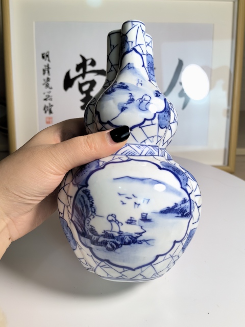 古玩陶瓷山水紋青花葫蘆瓶拍賣,當前價格390元