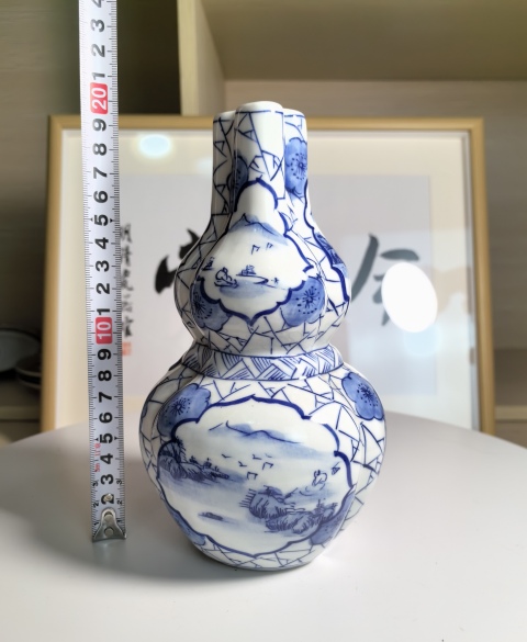 古玩陶瓷山水紋青花葫蘆瓶拍賣,當前價格390元