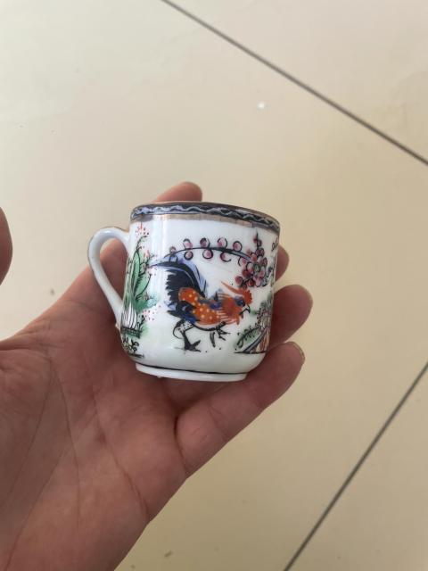 古玩陶瓷廣彩大公雞紋杯碟拍賣，當前價格350元
