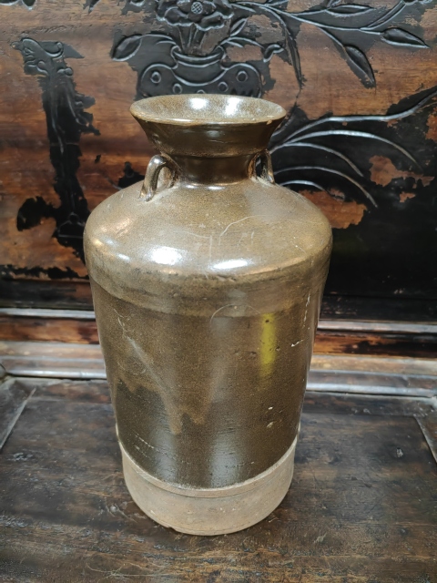 古玩陶瓷磁州窯褐釉雙系瓶拍賣，當前價格200元