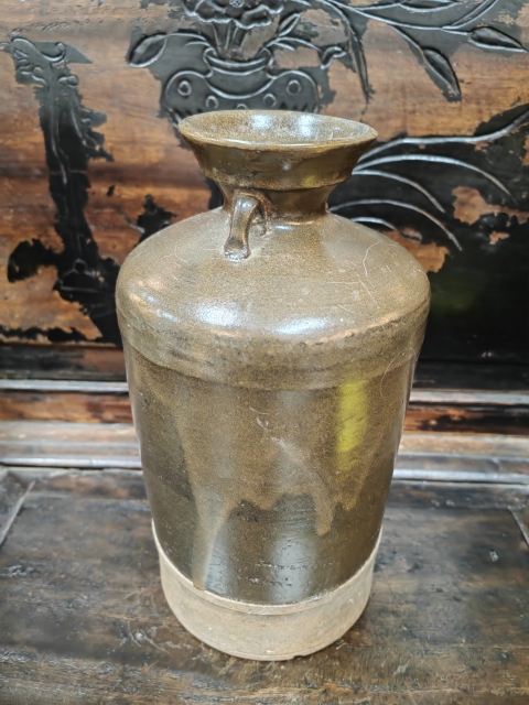古玩陶瓷磁州窯褐釉雙系瓶拍賣，當前價格200元