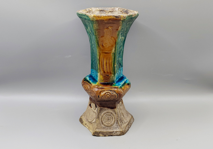 古玩陶瓷明末清初?琺華彩六角香筒拍賣，當前價格3200元